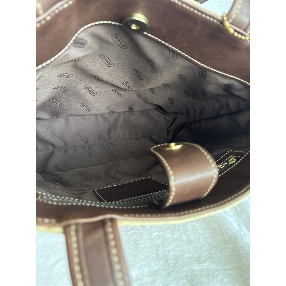 Vintage COACH Bleecker Linen Tote Bag Brown Leather 6122 90s USA - Picture 13 of 15